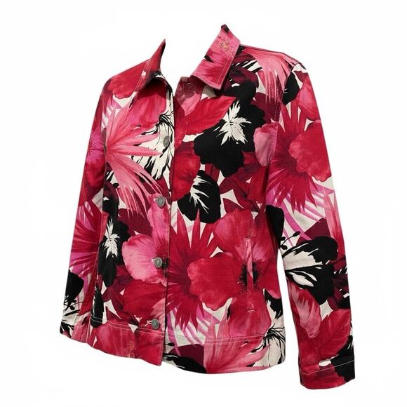 Chico's Design red floral button-front jacket Size 0 - Picture 1 of 5